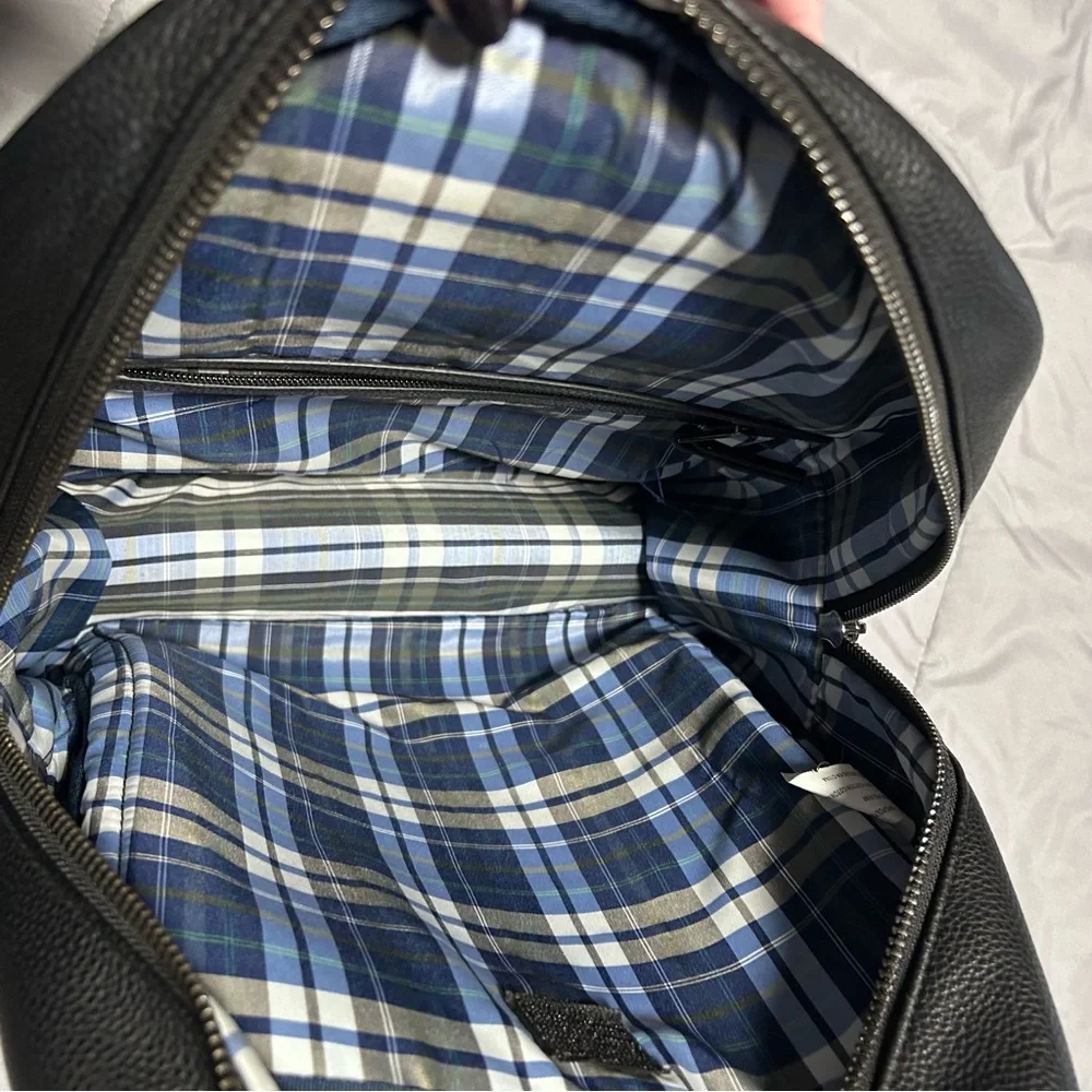 Steve Madden Black Leather Backpack Blue Plaid Lining